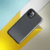 Glossy Dark Slate Tile Tough Case for iPhone — staggered rectangular tiles in deep charcoal grey with subtle grout lines