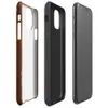 Glossy Rust and Iron Shield Tough Case for iPhone — photorealistic weathered rust metal surface with deep burnt sienna, dark