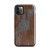 Glossy Iron Decay Rust Metal Tough Case for iPhone — heavily rusted steel surface with streaks of burnt sienna and orange