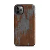 Matte Iron Decay Rust Metal Tough Case for iPhone — heavily rusted steel surface with streaks of burnt sienna and orange