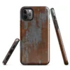 Glossy Iron Decay Rust Metal Tough Case for iPhone — heavily rusted steel surface with streaks of burnt sienna and orange