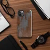 Glossy Iron Decay Rust Metal Tough Case for iPhone — heavily rusted steel surface with streaks of burnt sienna and orange
