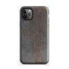 Glossy Industrial Rust Metal Tough Case for iPhone — weathered steel plate with streaks of oxidized rust, surface scratches