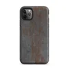 Matte Industrial Rust Metal Tough Case for iPhone — weathered steel plate with streaks of oxidized rust, surface scratches