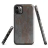 Glossy Industrial Rust Metal Tough Case for iPhone — weathered steel plate with streaks of oxidized rust, surface scratches