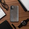 Glossy Industrial Rust Metal Tough Case for iPhone — weathered steel plate with streaks of oxidized rust, surface scratches