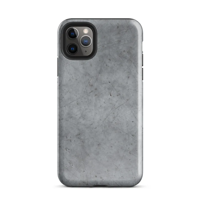 Glossy Scarred Steel Surface Tough Case for iPhone — scratched and worn gray metal surface with fine random score lines