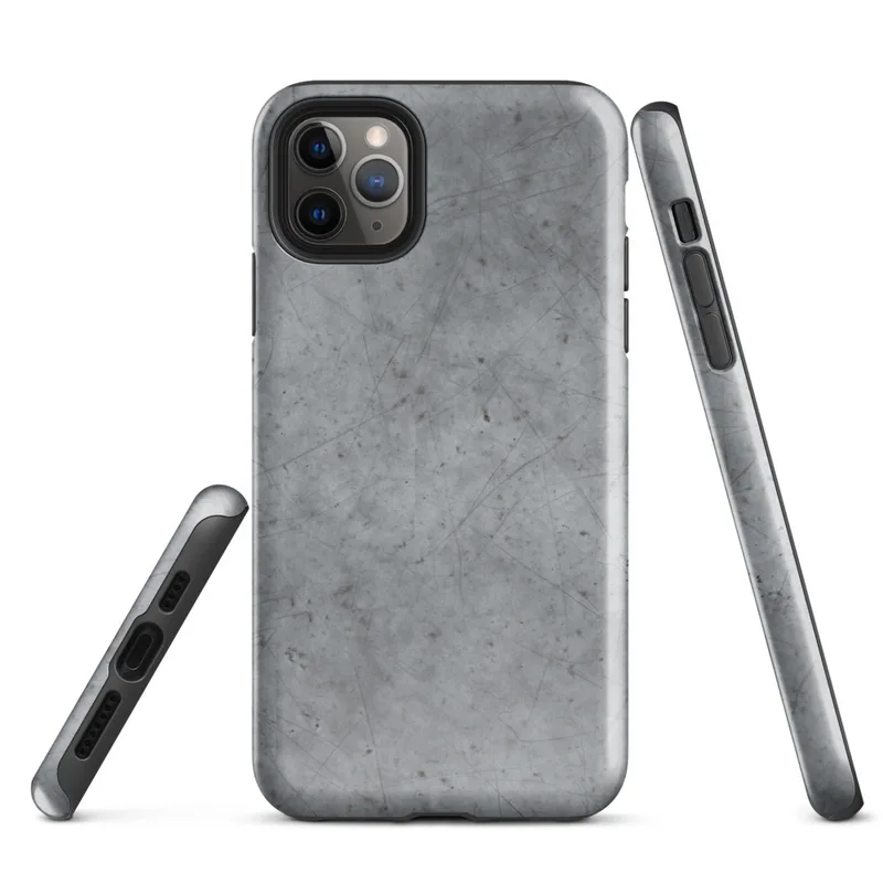 Glossy Scarred Steel Surface Tough Case for iPhone — scratched and worn gray metal surface with fine random score lines