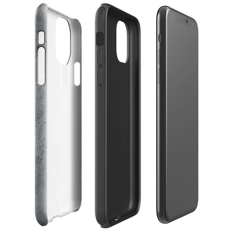 Glossy Scarred Steel Surface Tough Case for iPhone — scratched and worn gray metal surface with fine random score lines