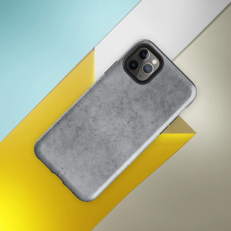 Glossy Scarred Steel Surface Tough Case for iPhone — scratched and worn gray metal surface with fine random score lines