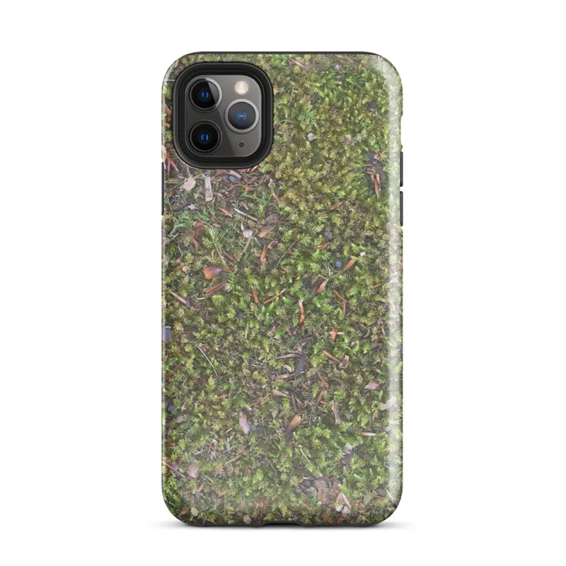 Glossy Forest Floor Moss Texture Tough Case for iPhone — aerial close-up photograph of vivid green moss covering forest