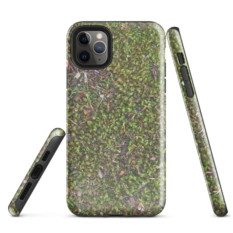 Glossy Forest Floor Moss Texture Tough Case for iPhone — aerial close-up photograph of vivid green moss covering forest
