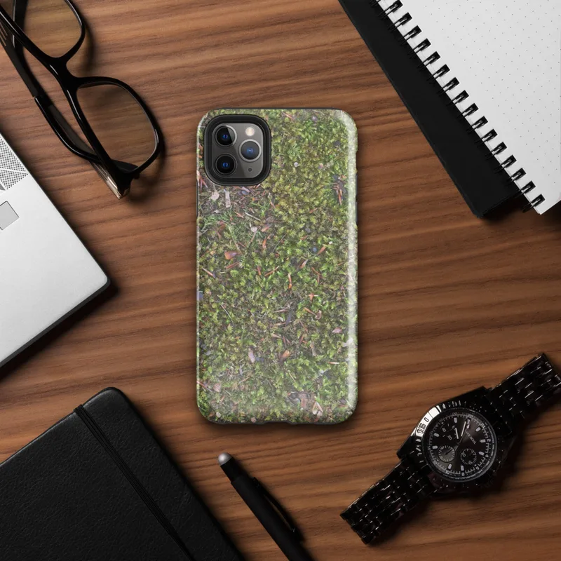 Glossy Forest Floor Moss Texture Tough Case for iPhone — aerial close-up photograph of vivid green moss covering forest