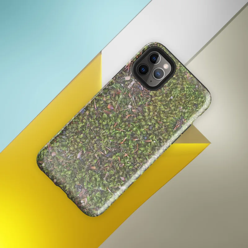 Glossy Forest Floor Moss Texture Tough Case for iPhone — aerial close-up photograph of vivid green moss covering forest