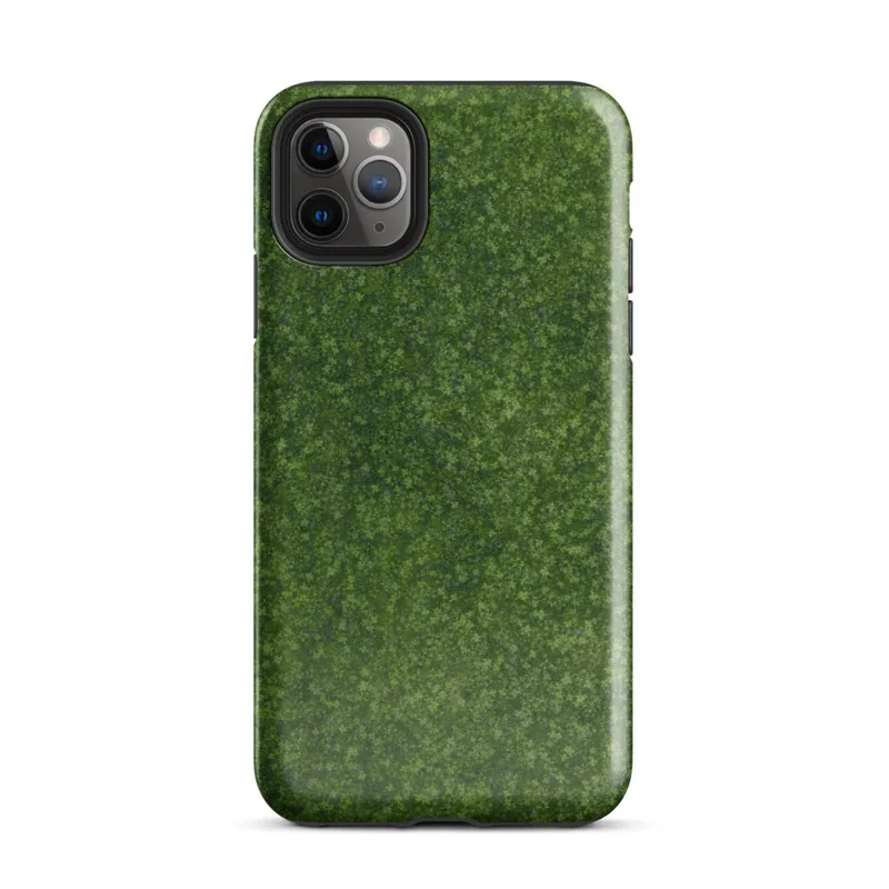 Glossy Lush Green Clover Field Tough Case for iPhone — aerial view of a dense clover field with layered deep forest green