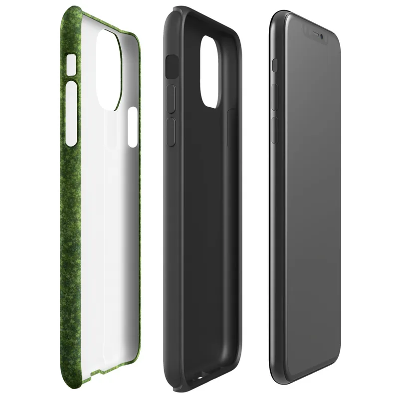 Glossy Lush Green Clover Field Tough Case for iPhone — aerial view of a dense clover field with layered deep forest green