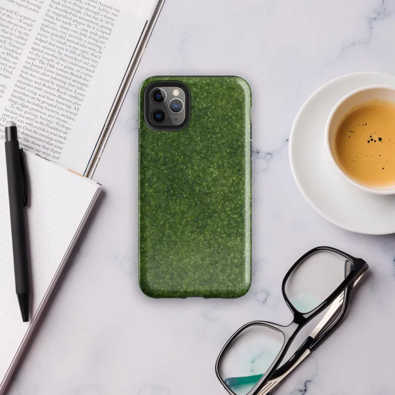 Glossy Lush Green Clover Field Tough Case for iPhone — aerial view of a dense clover field with layered deep forest green