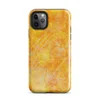 Glossy Solar Flare Scratch Art Tough Case for iPhone — mottled golden orange and yellow background with layered silver