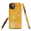Glossy Solar Flare Scratch Art Tough Case for iPhone — mottled golden orange and yellow background with layered silver