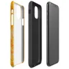 Glossy Solar Flare Scratch Art Tough Case for iPhone — mottled golden orange and yellow background with layered silver