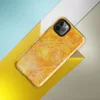 Glossy Solar Flare Scratch Art Tough Case for iPhone — mottled golden orange and yellow background with layered silver