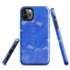 Glossy Electric Blue Splatter Storm Tough Case for iPhone — vivid cobalt blue textured surface covered in scattered white