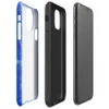 Glossy Electric Blue Splatter Storm Tough Case for iPhone — vivid cobalt blue textured surface covered in scattered white