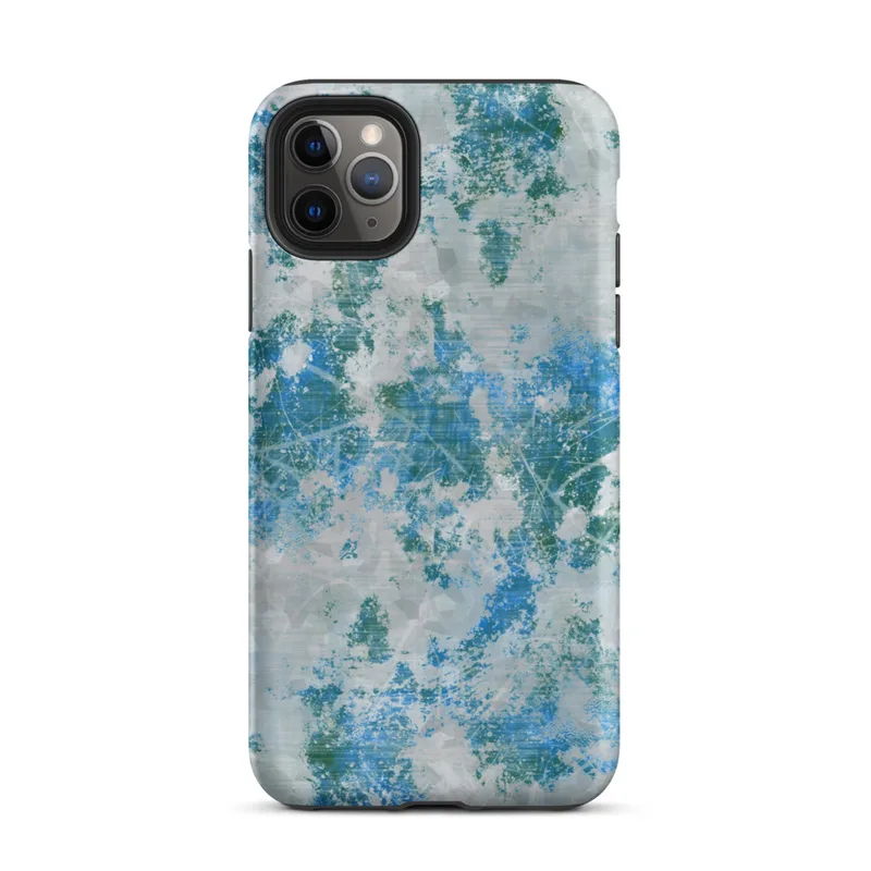 Matte Arctic Surge Texture Tough Case for iPhone — layered abstract composition of deep teal, sapphire blue, and slate gray