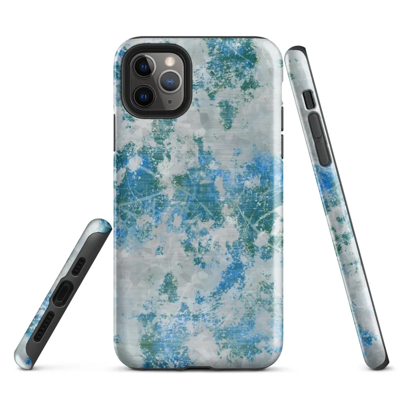 Glossy Arctic Surge Texture Tough Case for iPhone — layered abstract composition of deep teal, sapphire blue, and slate gray