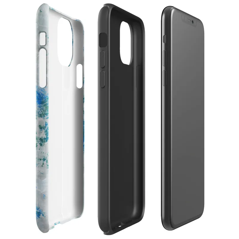 Glossy Arctic Surge Texture Tough Case for iPhone — layered abstract composition of deep teal, sapphire blue, and slate gray