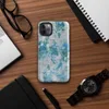 Glossy Arctic Surge Texture Tough Case for iPhone — layered abstract composition of deep teal, sapphire blue, and slate gray