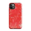 Glossy Red Chaos Splatter Tough Case for iPhone — explosive red background covered in silver-gray paint splatters, wild