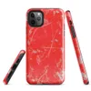Glossy Red Chaos Splatter Tough Case for iPhone — explosive red background covered in silver-gray paint splatters, wild
