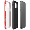 Glossy Red Chaos Splatter Tough Case for iPhone — explosive red background covered in silver-gray paint splatters, wild