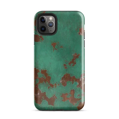 seamless oxidized copper surface with teal-green verdigris patina over exposed reddish-brown rusted metal patches on Glossy Copper Patina Storm Case - default view