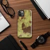 Glossy Rusted Decay Industrial Tough Case for iPhone — peeling yellow-green paint over deep rust-red metal surface