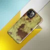 Glossy Rusted Decay Industrial Tough Case for iPhone — peeling yellow-green paint over deep rust-red metal surface