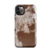 Glossy Rust and Ruin Tough Case for iPhone — peeling white paint over deep rust-red corroded iron metal surface with streaks