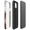 Glossy Rust and Ruin Tough Case for iPhone — peeling white paint over deep rust-red corroded iron metal surface with streaks
