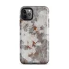 Glossy Rusted Iron Industrial Tough Case for iPhone — peeling white paint over rusted corroded metal surface in burnt
