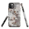 Glossy Rusted Iron Industrial Tough Case for iPhone — peeling white paint over rusted corroded metal surface in burnt