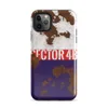 Glossy Sector 4B Industrial Zone Tough Case for iPhone — distressed tri-color flag of white, red, and navy over corroded