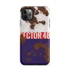 Matte Sector 4B Industrial Zone Tough Case for iPhone — distressed tri-color flag of white, red, and navy over corroded rust