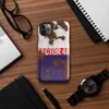 Glossy Sector 4B Industrial Zone Tough Case for iPhone — distressed tri-color flag of white, red, and navy over corroded