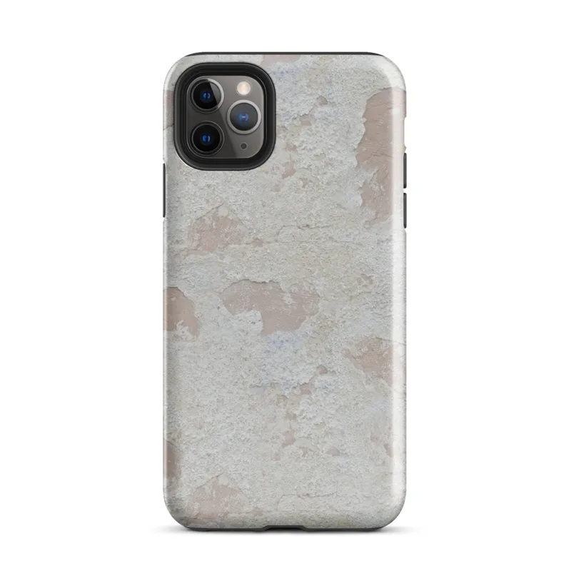 Glossy Ancient Walls Weathered Plaster Tough Case for iPhone — close-up of aged plaster wall with peeling cream and chalky