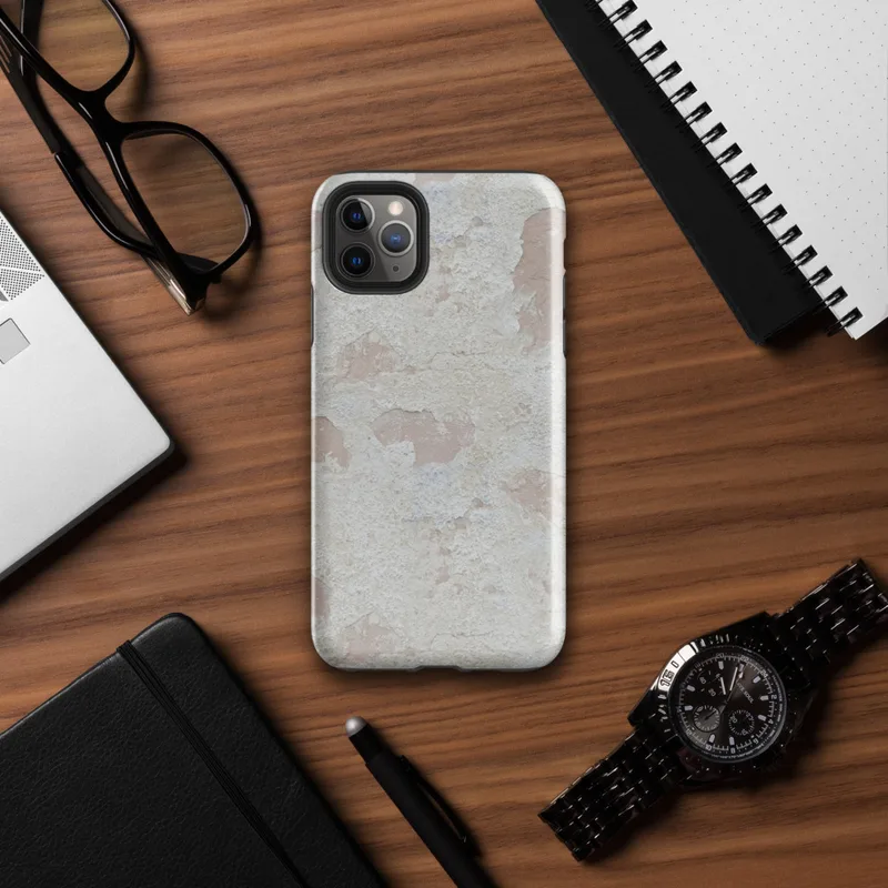 Glossy Ancient Walls Weathered Plaster Tough Case for iPhone — close-up of aged plaster wall with peeling cream and chalky