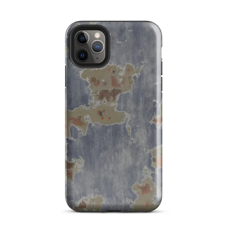 Glossy Urban Decay Peeling Paint Tough Case for iPhone — peeling blue paint revealing khaki and rust-red layers beneath