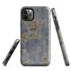 Glossy Urban Decay Peeling Paint Tough Case for iPhone — peeling blue paint revealing khaki and rust-red layers beneath