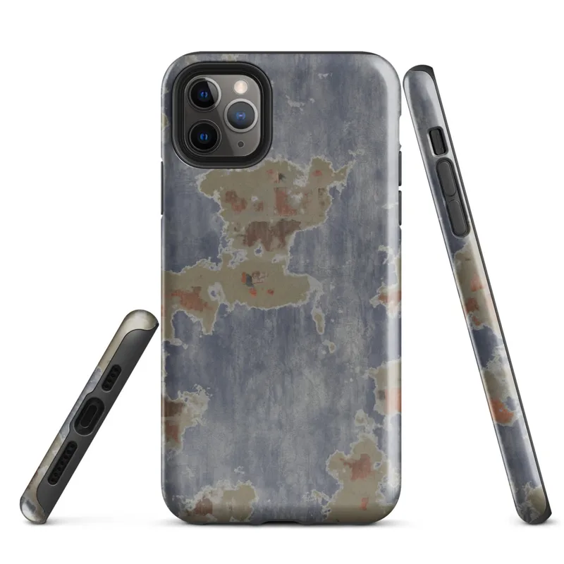 Glossy Urban Decay Peeling Paint Tough Case for iPhone — peeling blue paint revealing khaki and rust-red layers beneath
