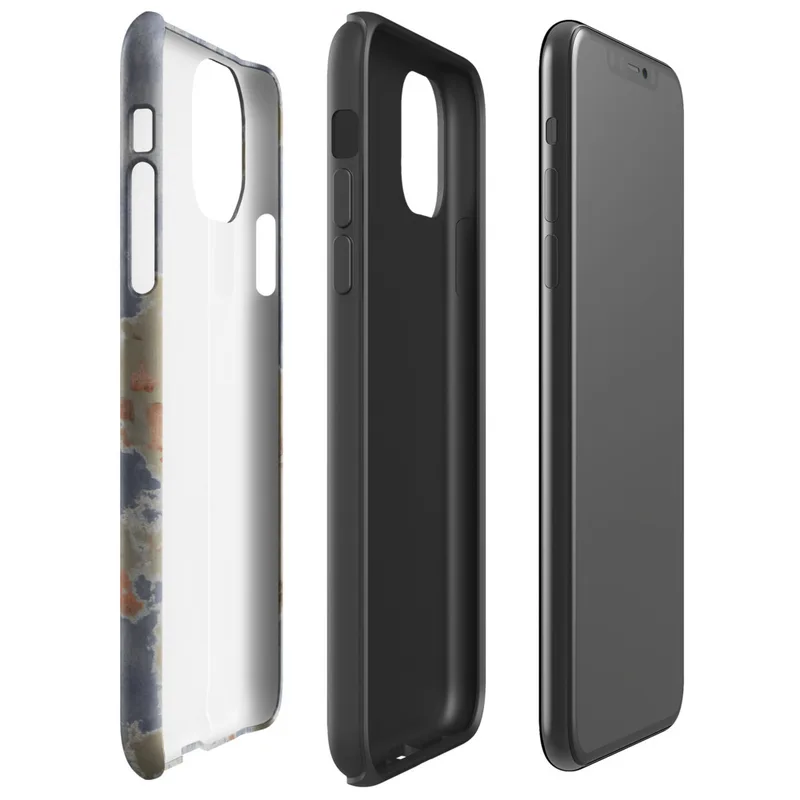 Glossy Urban Decay Peeling Paint Tough Case for iPhone — peeling blue paint revealing khaki and rust-red layers beneath